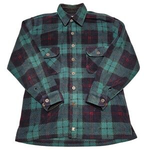 Juneau Plaid Flannel Shirt‎ Jacket Men's Medium Green Navy Red LS Button Up